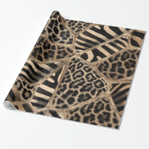 Animal Print - Leopard und Zebra - Pastellgold Geschenkpapier