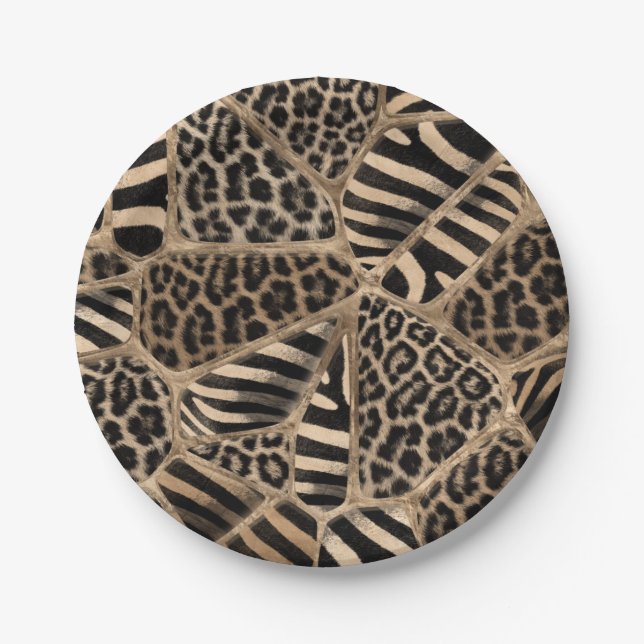 Animal Print - Leopard und Zebra - Pastellgold Pappteller (Vorderseite)