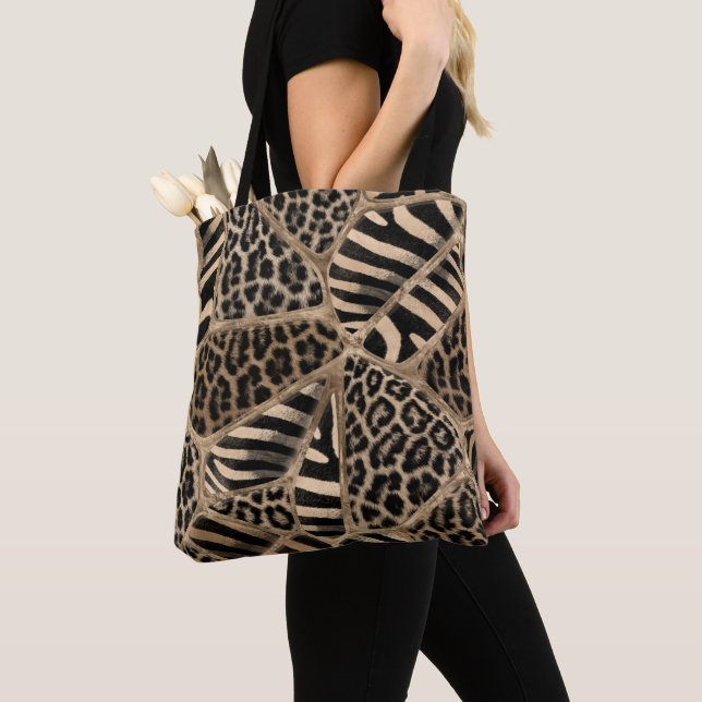 Animal Print - Leopard und Zebra - Pastellgold Tasche (Von Nahem)