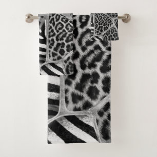 Animal Print - Leopard und Zebra - Silber Badhandtuch Set