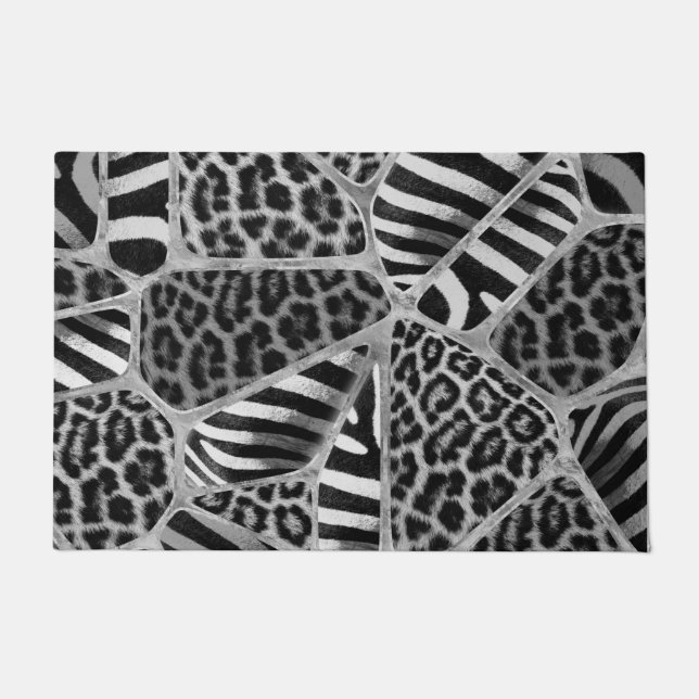 Animal Print - Leopard und Zebra - Silber Fußmatte (Vorderseite)