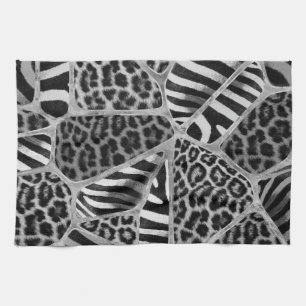 Animal Print - Leopard und Zebra - Silber Geschirrtuch