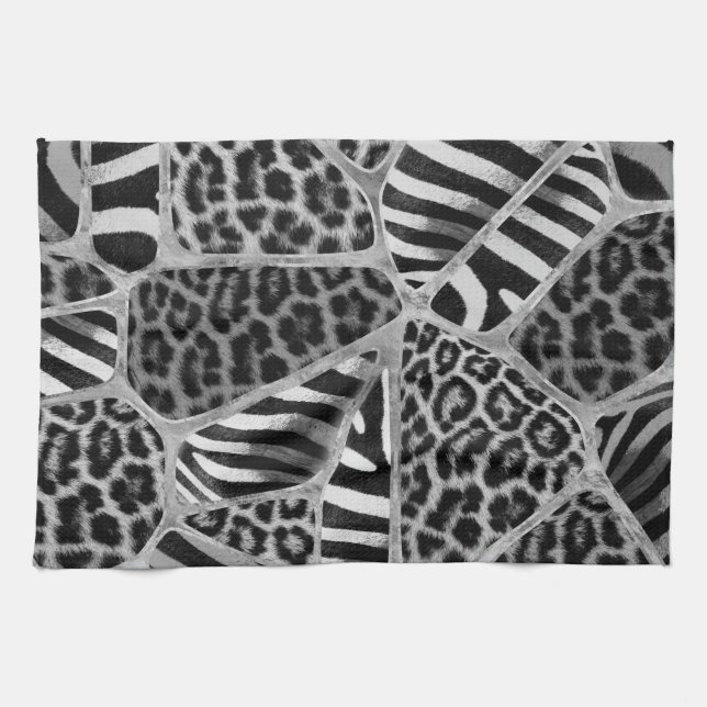 Animal Print - Leopard und Zebra - Silber Geschirrtuch (Horizontal)