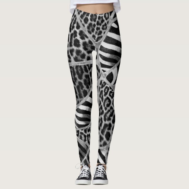 Animal Print - Leopard und Zebra - Silber Leggings (Vorderseite)