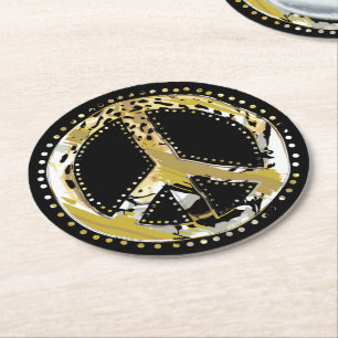 Animal Print Peace Schild I + Ihr Backgr. Ideen Runder Pappuntersetzer