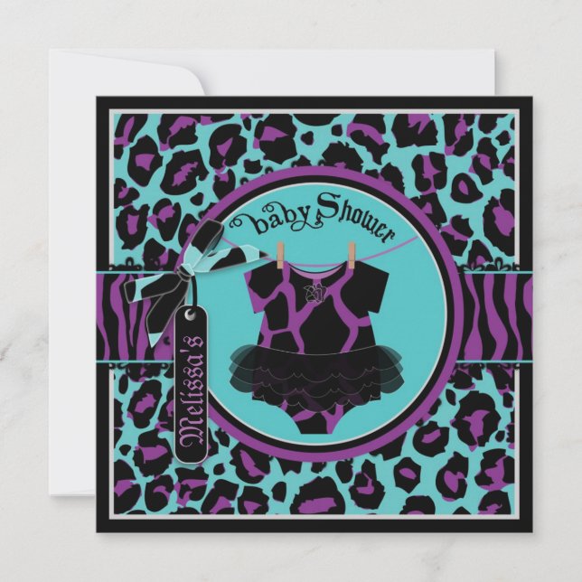 Animal Print Rock Star Tutu Baby Dusche Einladung (Vorderseite)