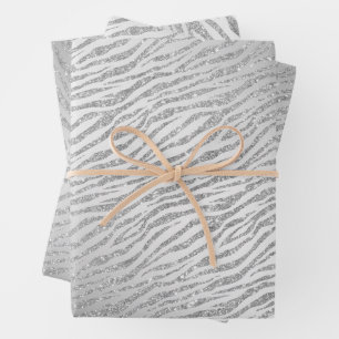 Animal Print Silver Glitzer Glam Geschenkpapier Set