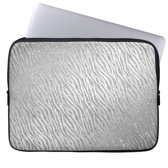 Animal Print Silver Glitzer Glam Laptopschutzhülle (Vorderseite)