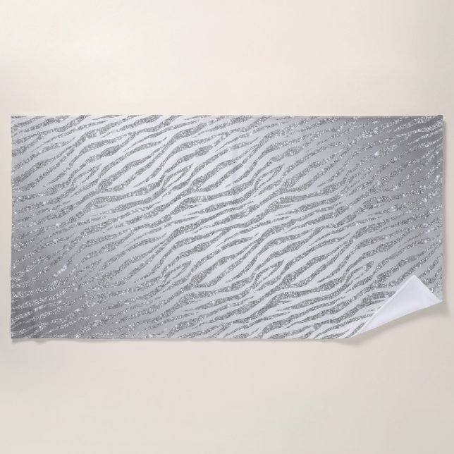 Animal Print Silver Glitzer Glam Strandtuch (Vorderseite)