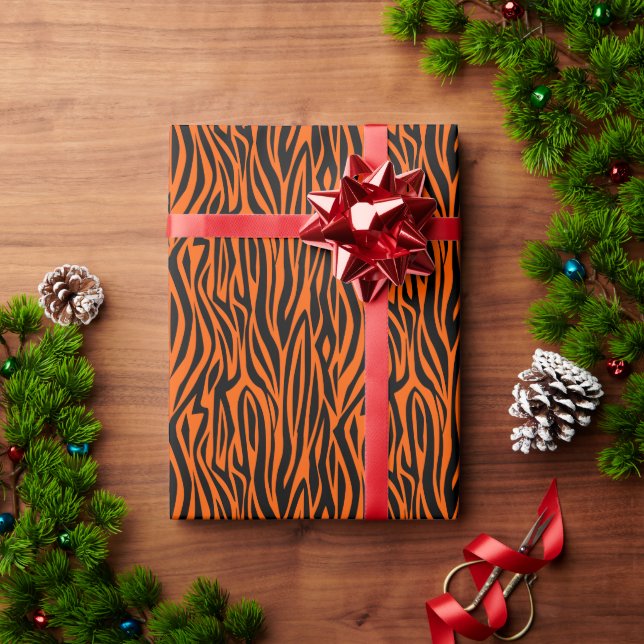 animal print tiger stripes wild orange geschenkpapier (Feiertagsgeschenk)
