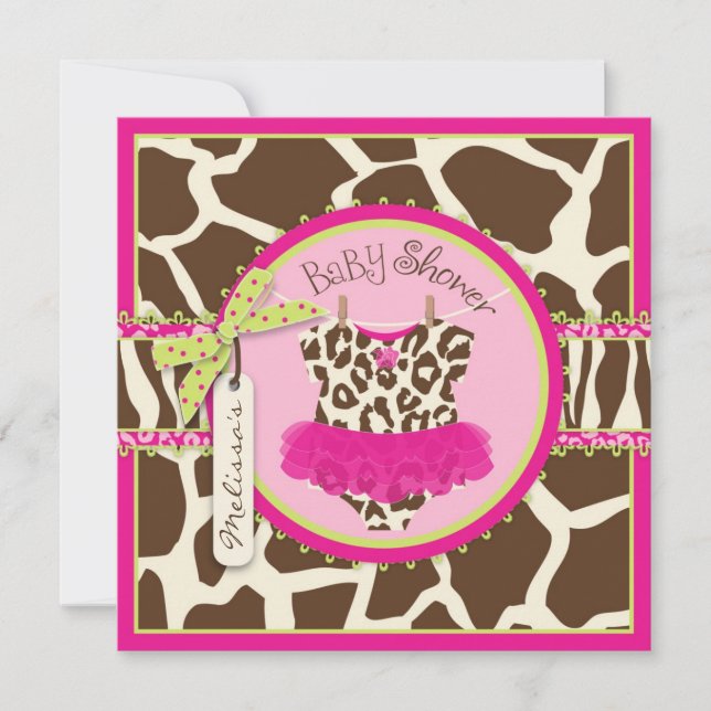 Animal Print Tutu Safari Baby Dusche Einladung (Vorderseite)