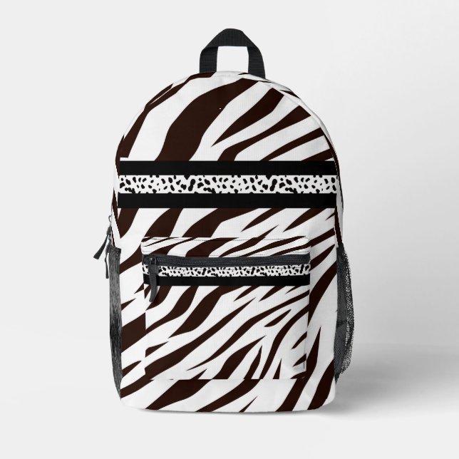 Animal print zebra black and white  bedruckter rucksack (Vorderseite)