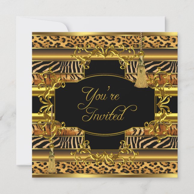 Animal Prints Jedes Anlasses Party Elegantes Gold Einladung (Vorderseite)