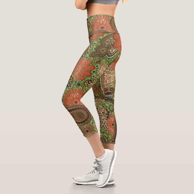 Animal Prints Terracotta Fantasy Paisley Capri Leggings (Links)