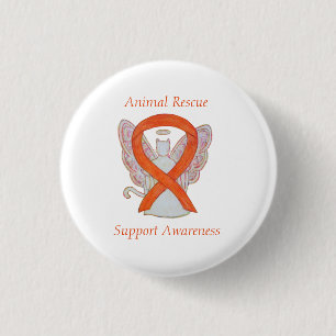 Animal Rescue Orange Ribbon Cat Angel Art Button