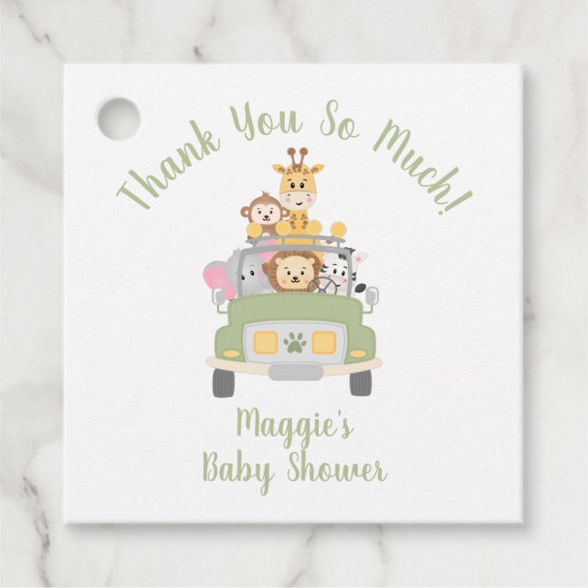 Animal Safari Baby Dusche Vielen Dank Geschenkanhänger (Vorderseite)