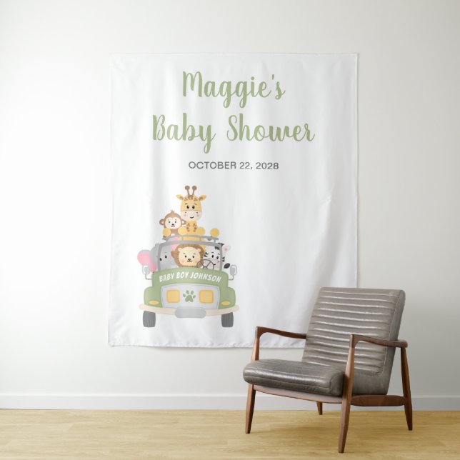 Animal Safari Baby Showkabine Foto Wandteppich (Beispiel)