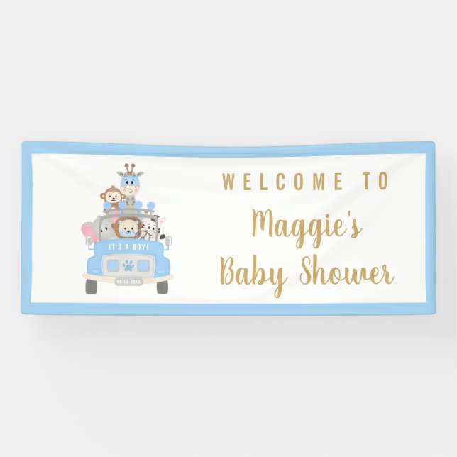 Animal Safari Niedlich Baby Boy Dusche Willkommen Banner (Horizontal)