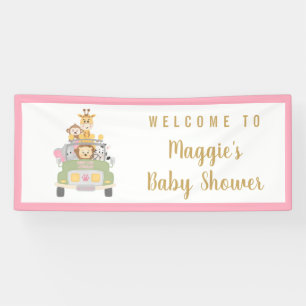 Animal Safari Niedlich Pink Baby Girl Dusche Willk Banner