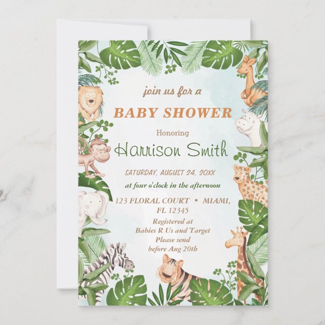 animal sauvage avec arbre Jungle Invitation (Devant)