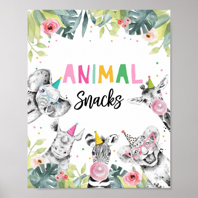 Animal Snacks Sign Safari Animals Birthday Table Poster (Vorne)