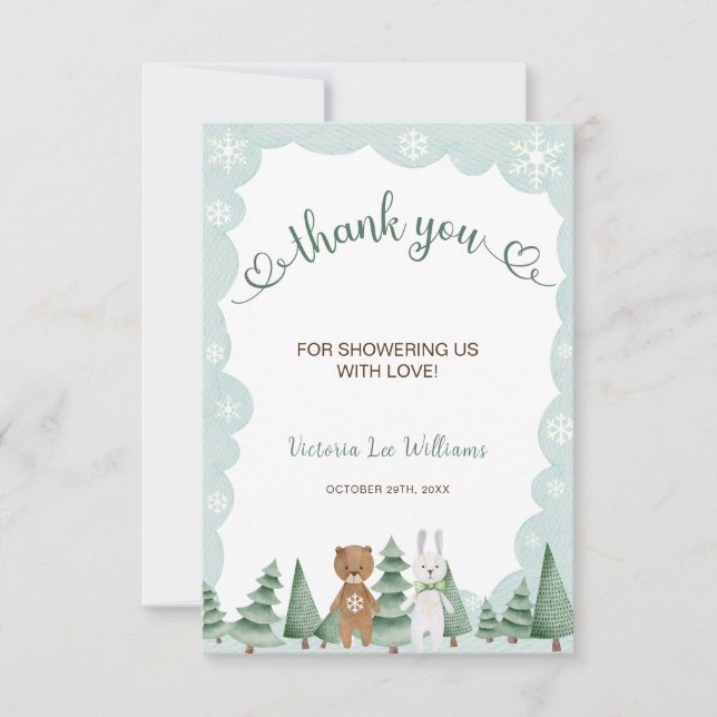 Animal Snowflake Winter Baby Dusche Danke Karte (Vorderseite)