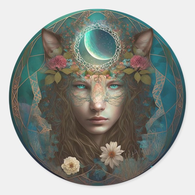 Animal Spirit Mysasy Fantasy Art Runder Aufkleber (Vorderseite)