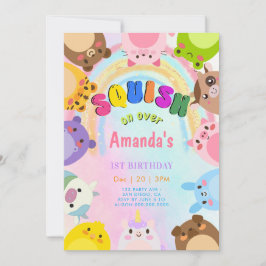 Animal Squish On Over rainbow  girl Birthday Einladung