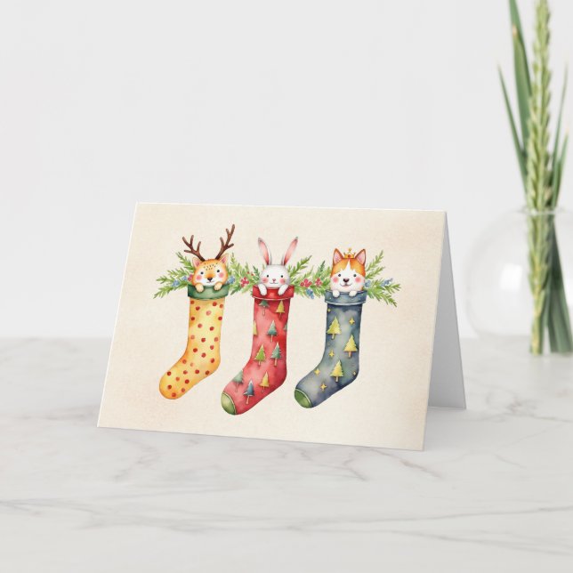 Animal Strumpfs Watercolor Weihnachten Karte (Vorderseite)
