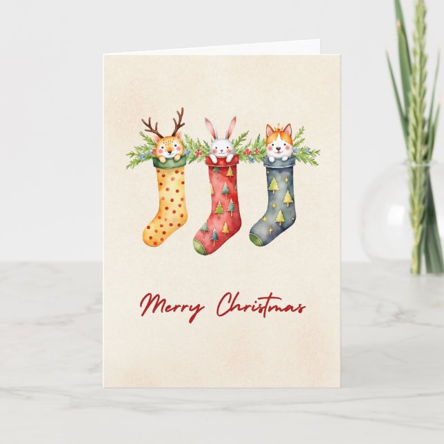 Animal Strumpfs Watercolor Weihnachten Karte (Vorderseite)