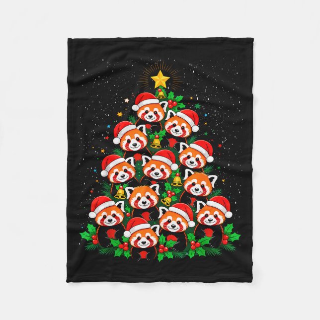 Animal Xmas Tree Santa Hat Red Panda Christmas  Fleecedecke (Vorderseite)
