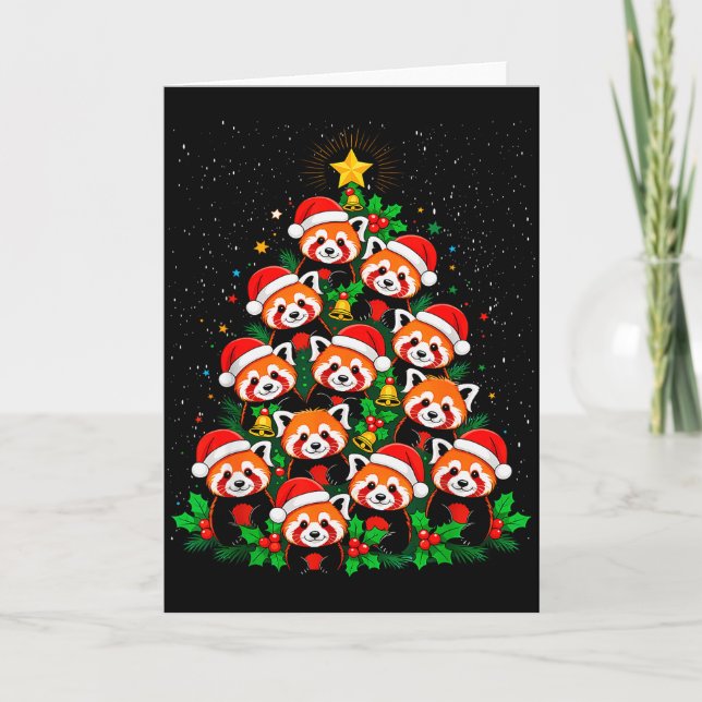 Animal Xmas Tree Santa Hat Red Panda Christmas  Karte (Vorderseite)