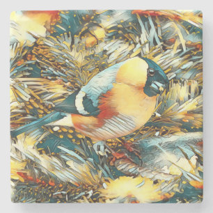 AnimalArt_Bird_006_Bullfinch Steinuntersetzer