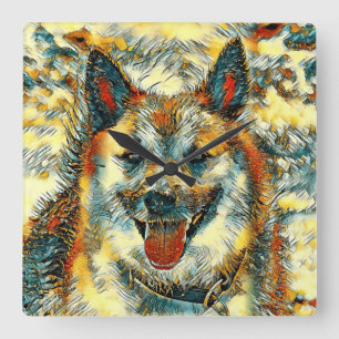 AnimalArt_Dog_004 Quadratische Wanduhr