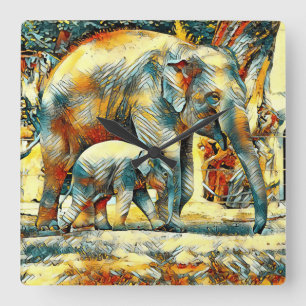 AnimalArt_Elephant_002 Quadratische Wanduhr
