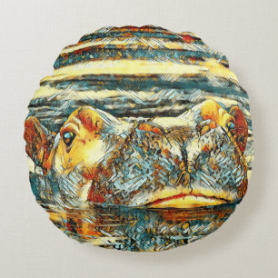 AnimalArt_Hippo_001 Rundes Kissen