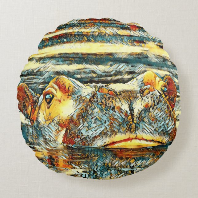 AnimalArt_Hippo_001 Rundes Kissen (Vorderseite)