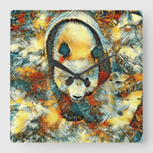 AnimalArt_Panda_006 Quadratische Wanduhr