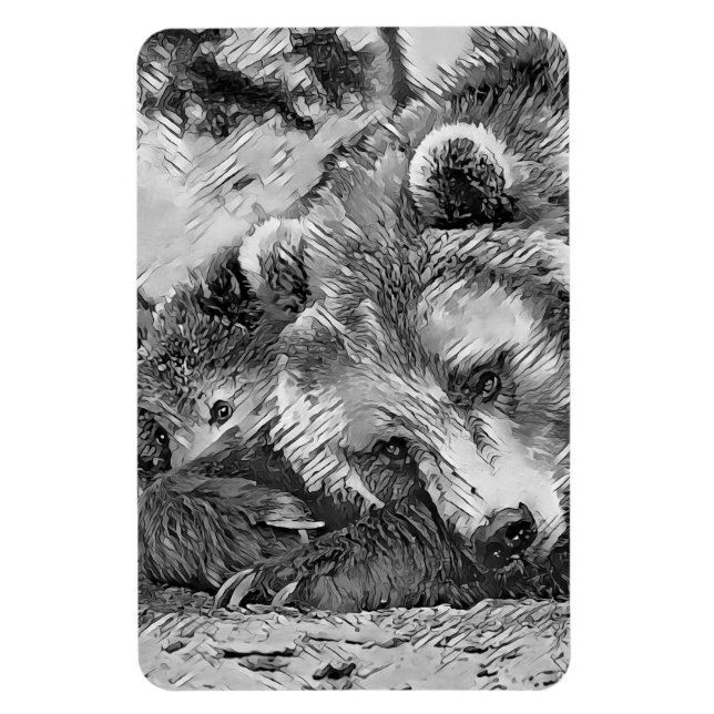 AnimalArtBW_Bear_002 Magnet (Vertikal)