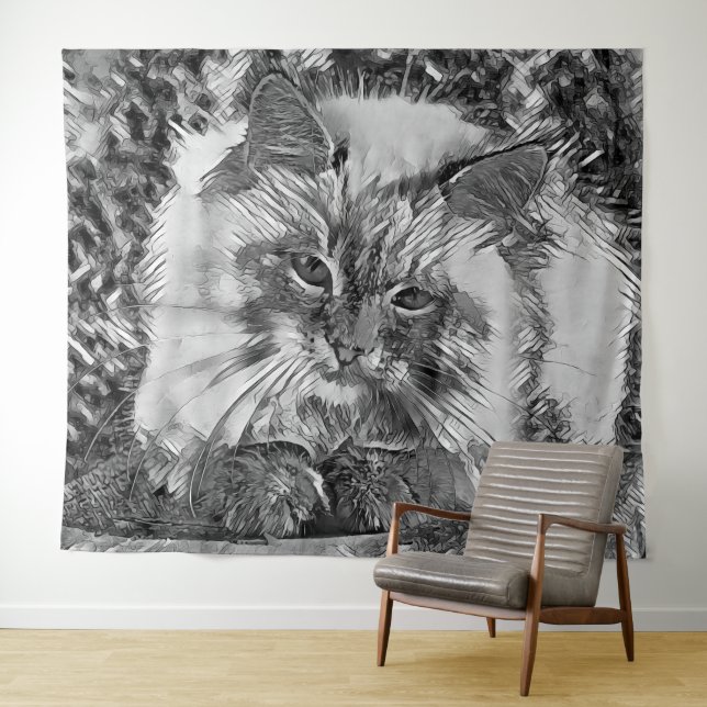 AnimalArtBW_Cat_07 Wandteppich (Beispiel (Horizontal))