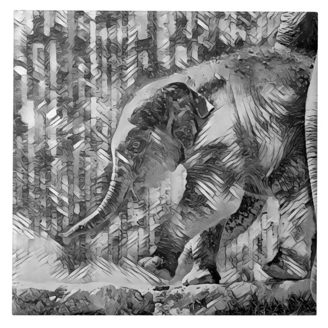 AnimalArtBW_Elephant_001 Fliese (Vorderseite)