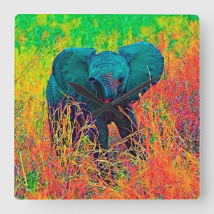 AnimalColor_Elephant_002 Quadratische Wanduhr