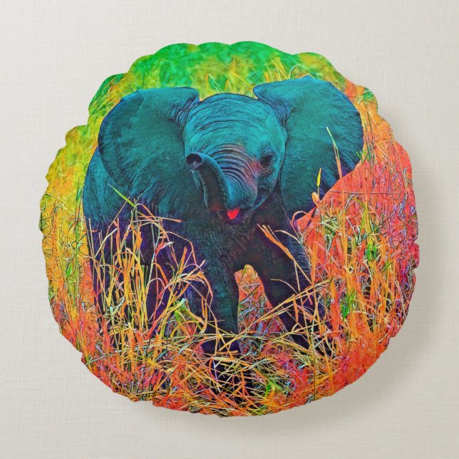 AnimalColor_Elephant_002 Rundes Kissen (Vorderseite)