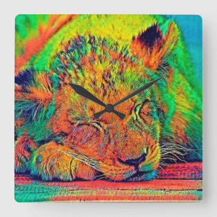 AnimalColor_Lion_002 Quadratische Wanduhr