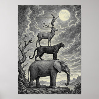 Animales Alcanzando la luna Poster