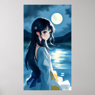 animalisches Mädchen mit Mondsee und fließendem Pi Poster