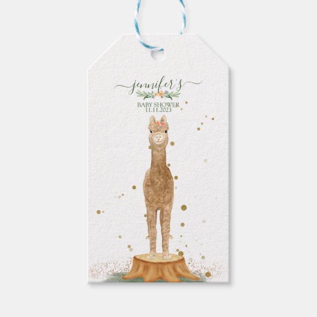 Animals Alpaca script baby shower birthday Geschenkanhänger (Vorderseite)