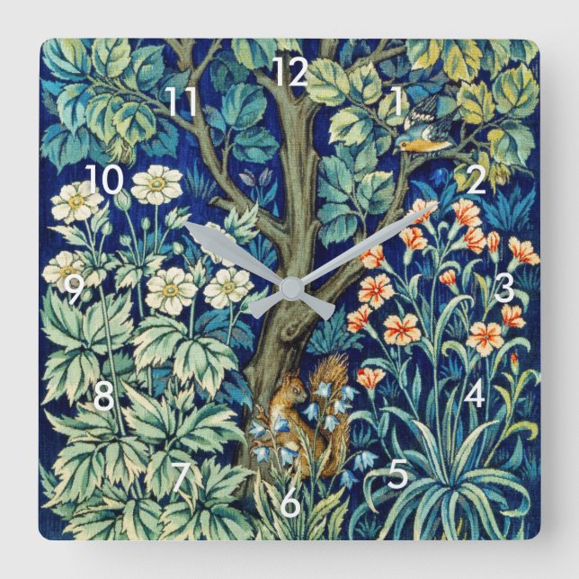 Animals and Flowers, Forest, William Morris Quadratische Wanduhr (Vorderseite)