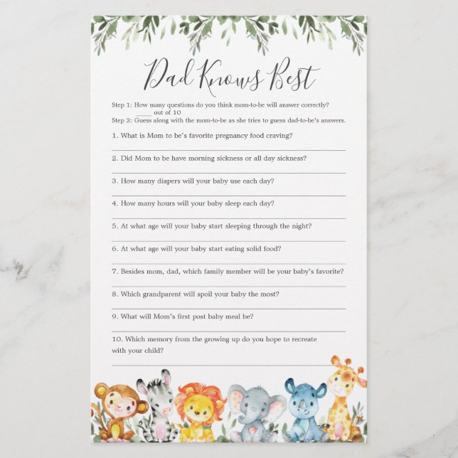Animals Baby Shower Vater kennt das beste Spiel (Vorderseite)