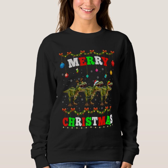 Animals Lights Merry Christmas Santa Dinosaur Sweatshirt (Vorderseite)